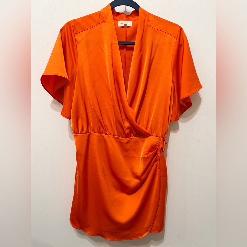 MELLODAY Bright Orange Wrap Romper Sz M